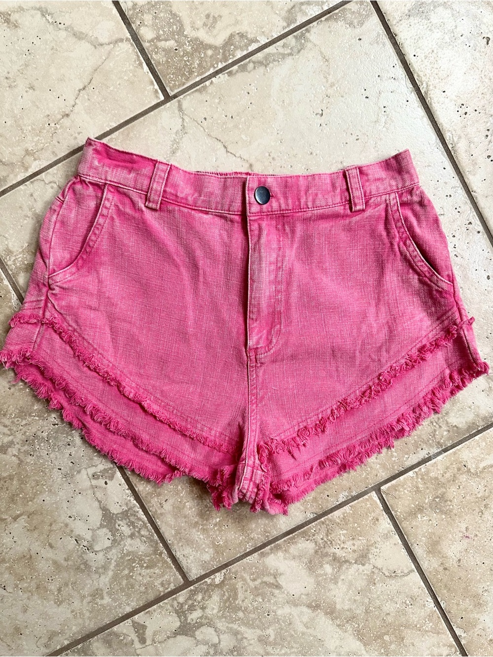 A Classy Chic Boutique Vibrant Pink Frayed Denim Shorts
